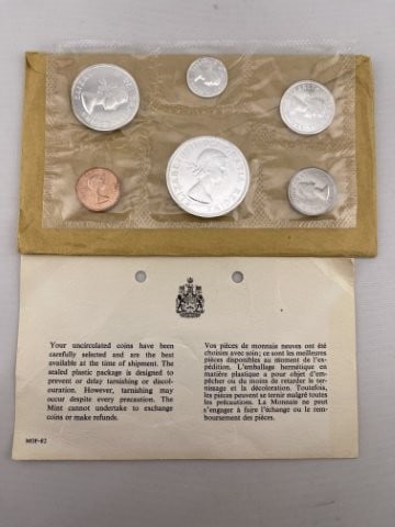 1964 Canadian Mint Coin Proof Set: KEY WORDS: INDIAN ARTIFACT ARTIFACTS ARROWHEAD ARROWHEADS NATIVE AMERICAN MISSISSIPPIAN QUAPAW CADDO POTTERY COINS MORGAN DOLLAR PEACE DOLLAR SILVER COINS. All coins have been Sigma tested for authent