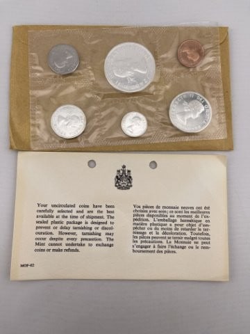 1964 Canadian Mint Coin Proof Set: KEY WORDS: INDIAN ARTIFACT ARTIFACTS ARROWHEAD ARROWHEADS NATIVE AMERICAN MISSISSIPPIAN QUAPAW CADDO POTTERY COINS MORGAN DOLLAR PEACE DOLLAR SILVER COINS. All coins have been Sigma tested for authent