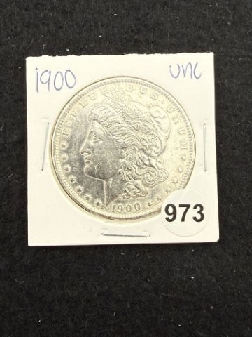1900 UNC Morgan Silver Dollar Coin: KEY WORDS: INDIAN ARTIFACT ARTIFACTS ARROWHEAD ARROWHEADS NATIVE AMERICAN MISSISSIPPIAN QUAPAW CADDO POTTERY COINS MORGAN DOLLAR PEACE DOLLAR SILVER COINS. All coins have been Sigma tested for authent