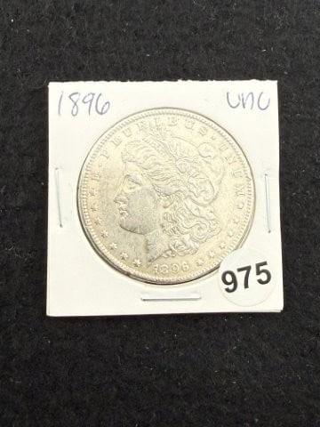 1896 UNC Morgan Silver Dollar Coin: KEY WORDS: INDIAN ARTIFACT ARTIFACTS ARROWHEAD ARROWHEADS NATIVE AMERICAN MISSISSIPPIAN QUAPAW CADDO POTTERY COINS MORGAN DOLLAR PEACE DOLLAR SILVER COINS. All coins have been Sigma tested for authent
