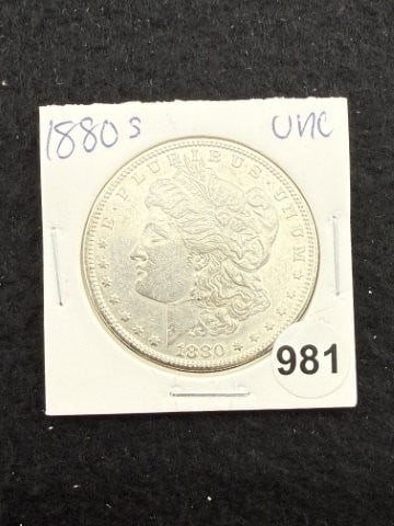 1880 S UNC Morgan Silver Dollar Coin: KEY WORDS: INDIAN ARTIFACT ARTIFACTS ARROWHEAD ARROWHEADS NATIVE AMERICAN MISSISSIPPIAN QUAPAW CADDO POTTERY COINS MORGAN DOLLAR PEACE DOLLAR SILVER COINS. All coins have been Sigma tested for authent