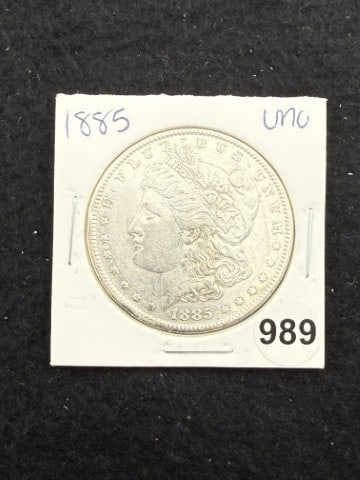 1885 UNC Morgan Silver Dollar Coin: KEY WORDS: INDIAN ARTIFACT ARTIFACTS ARROWHEAD ARROWHEADS NATIVE AMERICAN MISSISSIPPIAN QUAPAW CADDO POTTERY COINS MORGAN DOLLAR PEACE DOLLAR SILVER COINS. All coins have been Sigma tested for authent