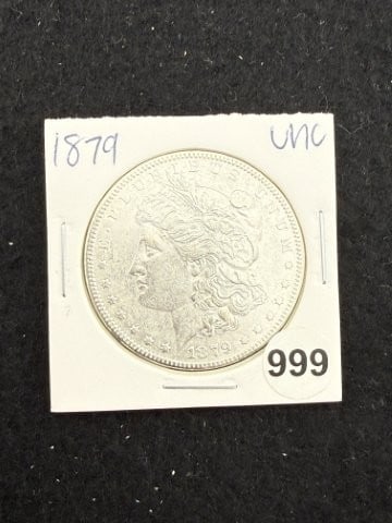 1879 UNC Morgan Silver Dollar Coin: KEY WORDS: INDIAN ARTIFACT ARTIFACTS ARROWHEAD ARROWHEADS NATIVE AMERICAN MISSISSIPPIAN QUAPAW CADDO POTTERY COINS MORGAN DOLLAR PEACE DOLLAR SILVER COINS. All coins have been Sigma tested for authent
