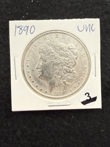 1890 UNC Morgan Silver Dollar Coin: KEY WORDS: INDIAN ARTIFACT ARTIFACTS ARROWHEAD ARROWHEADS NATIVE AMERICAN MISSISSIPPIAN QUAPAW CADDO POTTERY COINS MORGAN DOLLAR PEACE DOLLAR SILVER COINS. All coins have been Sigma tested for authent