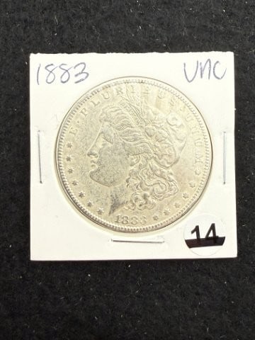 1883 UNC Morgan Silver Dollar Coin: KEY WORDS: INDIAN ARTIFACT ARTIFACTS ARROWHEAD ARROWHEADS NATIVE AMERICAN MISSISSIPPIAN QUAPAW CADDO POTTERY COINS MORGAN DOLLAR PEACE DOLLAR SILVER COINS. All coins have been Sigma tested for authent