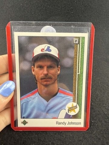 Randy Johnson Baseball Card: KEY WORDS: INDIAN ARTIFACT ARTIFACTS ARROWHEAD ARROWHEADS NATIVE AMERICAN MISSISSIPPIAN QUAPAW CADDO POTTERY COINS MORGAN DOLLAR PEACE DOLLAR SILVER COINS. All coins have been Sigma tested for
