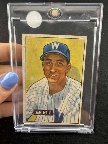 1951 Bowman Sam Mele Baseball Card: KEY WORDS: INDIAN ARTIFACT ARTIFACTS ARROWHEAD ARROWHEADS NATIVE AMERICAN MISSISSIPPIAN QUAPAW CADDO POTTERY COINS MORGAN DOLLAR PEACE DOLLAR SILVER COINS. All coins have been Sigma tested for