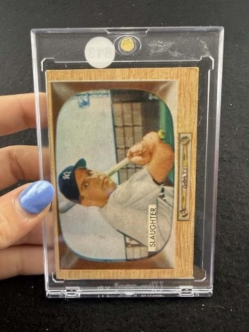 1955 Bowman Enos Slaughter Baseball Card: KEY WORDS: INDIAN ARTIFACT ARTIFACTS ARROWHEAD ARROWHEADS NATIVE AMERICAN MISSISSIPPIAN QUAPAW CADDO POTTERY COINS MORGAN DOLLAR PEACE DOLLAR SILVER COINS. All coins have been Sigma tested for authent