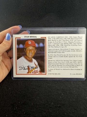 Stan Musial Hand Signed Authentic Autograph: KEY WORDS: INDIAN ARTIFACT ARTIFACTS ARROWHEAD ARROWHEADS NATIVE AMERICAN MISSISSIPPIAN QUAPAW CADDO POTTERY COINS MORGAN DOLLAR PEACE DOLLAR SILVER COINS. All coins have been Sigma tested for