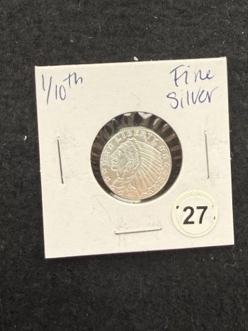 1/10th Fine Silver Coin: KEY WORDS: INDIAN ARTIFACT ARTIFACTS ARROWHEAD ARROWHEADS NATIVE AMERICAN MISSISSIPPIAN QUAPAW CADDO POTTERY COINS MORGAN DOLLAR PEACE DOLLAR SILVER COINS. All coins have been Sigma tested for authent