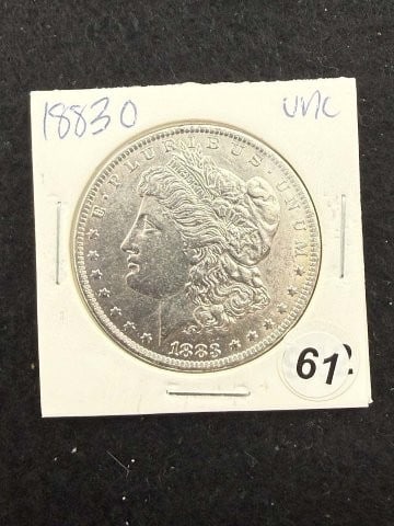 1883 O UNC Morgan Silver Dollar Coin: KEY WORDS: INDIAN ARTIFACT ARTIFACTS ARROWHEAD ARROWHEADS NATIVE AMERICAN MISSISSIPPIAN QUAPAW CADDO POTTERY COINS MORGAN DOLLAR PEACE DOLLAR SILVER COINS. All coins have been Sigma tested for