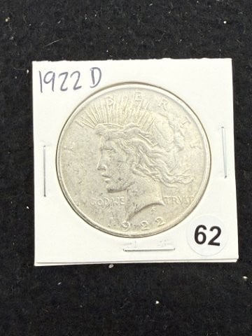1922 D Peace Silver Dollar Coin: KEY WORDS: INDIAN ARTIFACT ARTIFACTS ARROWHEAD ARROWHEADS NATIVE AMERICAN MISSISSIPPIAN QUAPAW CADDO POTTERY COINS MORGAN DOLLAR PEACE DOLLAR SILVER COINS. All coins have been Sigma tested for