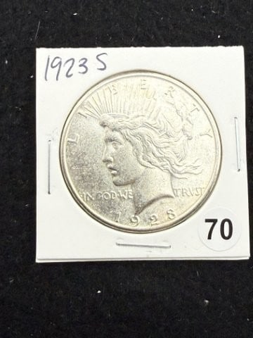 1923 S Peace Silver Dollar Coin: KEY WORDS: INDIAN ARTIFACT ARTIFACTS ARROWHEAD ARROWHEADS NATIVE AMERICAN MISSISSIPPIAN QUAPAW CADDO POTTERY COINS MORGAN DOLLAR PEACE DOLLAR SILVER COINS. All coins have been Sigma tested for authent