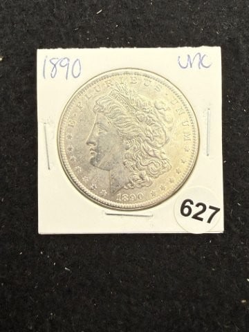 1890 UNC Morgan Silver Dollar Coin: KEY WORDS: INDIAN ARTIFACT ARTIFACTS ARROWHEAD ARROWHEADS NATIVE AMERICAN MISSISSIPPIAN QUAPAW CADDO POTTERY COINS MORGAN DOLLAR PEACE DOLLAR SILVER COINS. All coins have been Sigma tested for authent