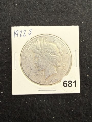 1922 S Peace Silver Dollar Coin: KEY WORDS: INDIAN ARTIFACT ARTIFACTS ARROWHEAD ARROWHEADS NATIVE AMERICAN MISSISSIPPIAN QUAPAW CADDO POTTERY COINS MORGAN DOLLAR PEACE DOLLAR SILVER COINS. All coins have been Sigma tested for