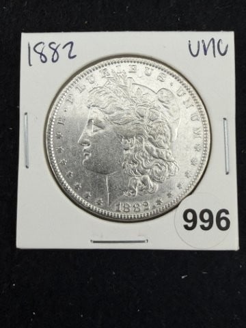 1882 UNC Morgan Silver Dollar Coin: KEY WORDS: INDIAN ARTIFACT ARTIFACTS ARROWHEAD ARROWHEADS NATIVE AMERICAN MISSISSIPPIAN QUAPAW CADDO POTTERY COINS MORGAN DOLLAR PEACE DOLLAR SILVER COINS. All coins have been Sigma tested for authent