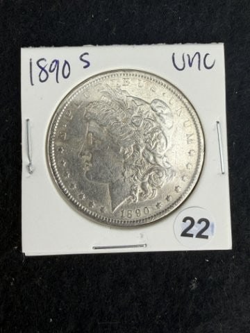 1890 S UNC Morgan Silver Dollar Coin: KEY WORDS: INDIAN ARTIFACT ARTIFACTS ARROWHEAD ARROWHEADS NATIVE AMERICAN MISSISSIPPIAN QUAPAW CADDO POTTERY COINS MORGAN DOLLAR PEACE DOLLAR SILVER COINS. All coins have been Sigma tested for authent