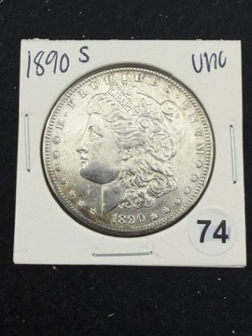 1890 S UNC Morgan Silver Dollar Coin: KEY WORDS: INDIAN ARTIFACT ARTIFACTS ARROWHEAD ARROWHEADS NATIVE AMERICAN MISSISSIPPIAN QUAPAW CADDO POTTERY COINS MORGAN DOLLAR PEACE DOLLAR SILVER COINS. All coins have been Sigma tested for authent