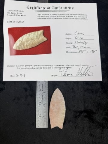 Clovis with Thomas Mathews COA from Ohio Indian Artifact Arrowhead (1 of 5)