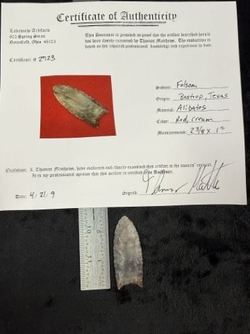 Folsom with Thomas Mathews COA from Bastrop, Texas Indian Artifact Arrowhead (1 of 5)