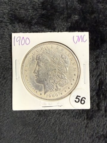 1900 UNC Morgan Silver Dollar Coin: KEY WORDS: INDIAN ARTIFACT ARTIFACTS ARROWHEAD ARROWHEADS NATIVE AMERICAN MISSISSIPPIAN QUAPAW CADDO POTTERY COINS MORGAN DOLLAR PEACE DOLLAR SILVER COINS. All coins have been Sigma tested for authent