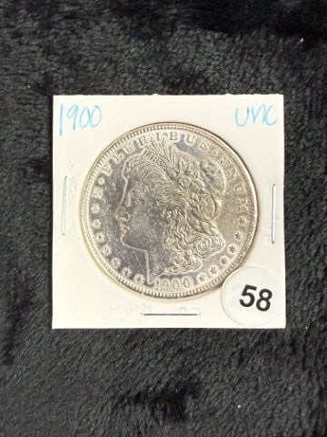 1900 UNC Morgan Silver Dollar Coin: KEY WORDS: INDIAN ARTIFACT ARTIFACTS ARROWHEAD ARROWHEADS NATIVE AMERICAN MISSISSIPPIAN QUAPAW CADDO POTTERY COINS MORGAN DOLLAR PEACE DOLLAR SILVER COINS. All coins have been Sigma tested for authent