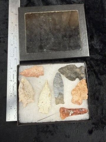 Group of Arrow Points Riker Frame IS included Indian Artifact Arrowhead: KEY WORDS: INDIAN ARTIFACT ARTIFACTS ARROWHEAD ARROWHEADS NATIVE AMERICAN MISSISSIPPIAN QUAPAW CADDO POTTERY COINS MORGAN DOLLAR PEACE DOLLAR SILVER COINS. All coins have been Sigma tested for