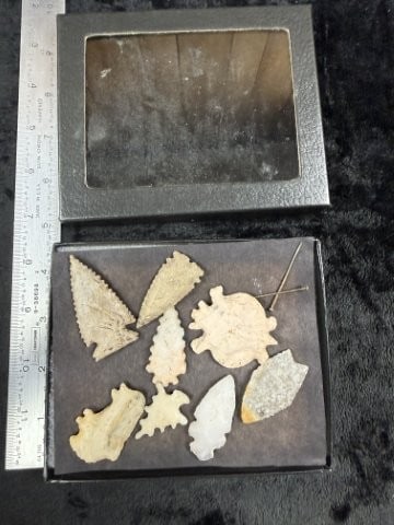 Group of Arrow Points Riker Frame IS included Indian Artifact Arrowhead (1 of 3)