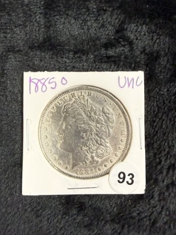 1885 O UNC Morgan Silver Dollar Coin: KEY WORDS: INDIAN ARTIFACT ARTIFACTS ARROWHEAD ARROWHEADS NATIVE AMERICAN MISSISSIPPIAN QUAPAW CADDO POTTERY COINS MORGAN DOLLAR PEACE DOLLAR SILVER COINS. All coins have been Sigma tested for