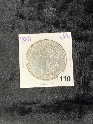 1890 UNC Morgan Silver Dollar Coin: KEY WORDS: INDIAN ARTIFACT ARTIFACTS ARROWHEAD ARROWHEADS NATIVE AMERICAN MISSISSIPPIAN QUAPAW CADDO POTTERY COINS MORGAN DOLLAR PEACE DOLLAR SILVER COINS. All coins have been Sigma tested for