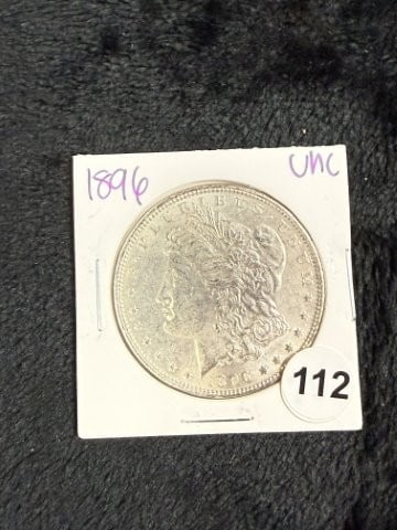 1896 UNC Morgan Silver Dollar Coin: KEY WORDS: INDIAN ARTIFACT ARTIFACTS ARROWHEAD ARROWHEADS NATIVE AMERICAN MISSISSIPPIAN QUAPAW CADDO POTTERY COINS MORGAN DOLLAR PEACE DOLLAR SILVER COINS. All coins have been Sigma tested for