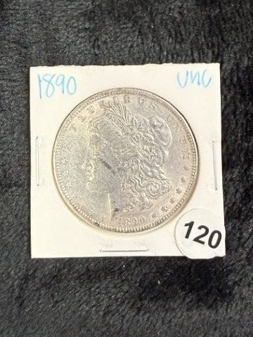 1890 UNC Morgan Silver Dollar Coin: KEY WORDS: INDIAN ARTIFACT ARTIFACTS ARROWHEAD ARROWHEADS NATIVE AMERICAN MISSISSIPPIAN QUAPAW CADDO POTTERY COINS MORGAN DOLLAR PEACE DOLLAR SILVER COINS. All coins have been Sigma tested for authent
