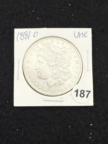 1881 O UNC Morgan Silver Dollar Coin: KEY WORDS: INDIAN ARTIFACT ARTIFACTS ARROWHEAD ARROWHEADS NATIVE AMERICAN MISSISSIPPIAN QUAPAW CADDO POTTERY COINS MORGAN DOLLAR PEACE DOLLAR SILVER COINS. All coins have been Sigma tested for