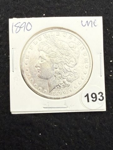 1890 UNC Morgan Silver Dollar Coin: KEY WORDS: INDIAN ARTIFACT ARTIFACTS ARROWHEAD ARROWHEADS NATIVE AMERICAN MISSISSIPPIAN QUAPAW CADDO POTTERY COINS MORGAN DOLLAR PEACE DOLLAR SILVER COINS. All coins have been Sigma tested for