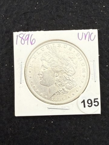 1896 UNC Morgan Silver Dollar Coin: KEY WORDS: INDIAN ARTIFACT ARTIFACTS ARROWHEAD ARROWHEADS NATIVE AMERICAN MISSISSIPPIAN QUAPAW CADDO POTTERY COINS MORGAN DOLLAR PEACE DOLLAR SILVER COINS. All coins have been Sigma tested for