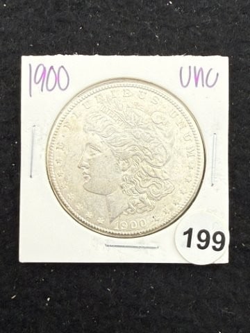 1900 UNC Morgan Silver Dollar Coin: KEY WORDS: INDIAN ARTIFACT ARTIFACTS ARROWHEAD ARROWHEADS NATIVE AMERICAN MISSISSIPPIAN QUAPAW CADDO POTTERY COINS MORGAN DOLLAR PEACE DOLLAR SILVER COINS. All coins have been Sigma tested for