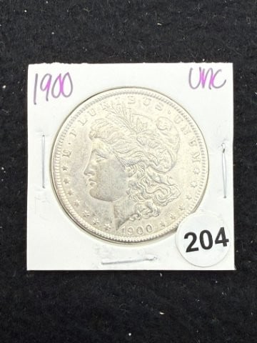 1900 UNC Morgan Silver Dollar Coin: KEY WORDS: INDIAN ARTIFACT ARTIFACTS ARROWHEAD ARROWHEADS NATIVE AMERICAN MISSISSIPPIAN QUAPAW CADDO POTTERY COINS MORGAN DOLLAR PEACE DOLLAR SILVER COINS. All coins have been Sigma tested for