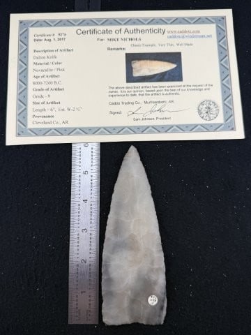 Dalton Knife with Sam Johnson COA from Cleveland County, Arkansas Indian Artifact Arrowhead (1 of 6)