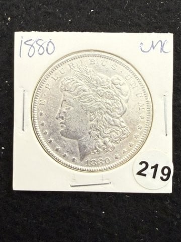 1880 UNC Morgan Silver Dollar Coin: KEY WORDS: INDIAN ARTIFACT ARTIFACTS ARROWHEAD ARROWHEADS NATIVE AMERICAN MISSISSIPPIAN QUAPAW CADDO POTTERY COINS MORGAN DOLLAR PEACE DOLLAR SILVER COINS. All coins have been Sigma tested for