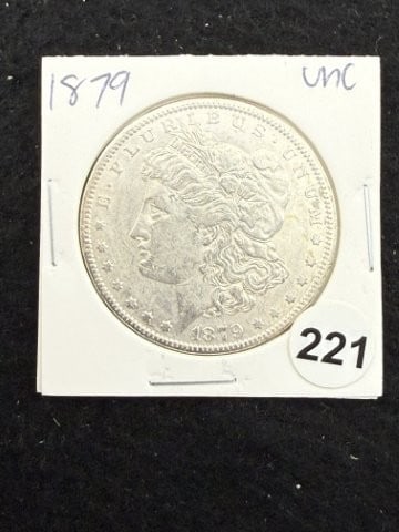 1879 UNC Morgan Silver Dollar Coin: KEY WORDS: INDIAN ARTIFACT ARTIFACTS ARROWHEAD ARROWHEADS NATIVE AMERICAN MISSISSIPPIAN QUAPAW CADDO POTTERY COINS MORGAN DOLLAR PEACE DOLLAR SILVER COINS. All coins have been Sigma tested for