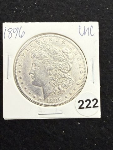 1896 UNC Morgan Silver Dollar Coin: KEY WORDS: INDIAN ARTIFACT ARTIFACTS ARROWHEAD ARROWHEADS NATIVE AMERICAN MISSISSIPPIAN QUAPAW CADDO POTTERY COINS MORGAN DOLLAR PEACE DOLLAR SILVER COINS. All coins have been Sigma tested for authent