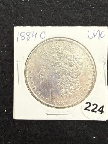 1884 O UNC Morgan Silver Dollar Coin: KEY WORDS: INDIAN ARTIFACT ARTIFACTS ARROWHEAD ARROWHEADS NATIVE AMERICAN MISSISSIPPIAN QUAPAW CADDO POTTERY COINS MORGAN DOLLAR PEACE DOLLAR SILVER COINS. All coins have been Sigma tested for