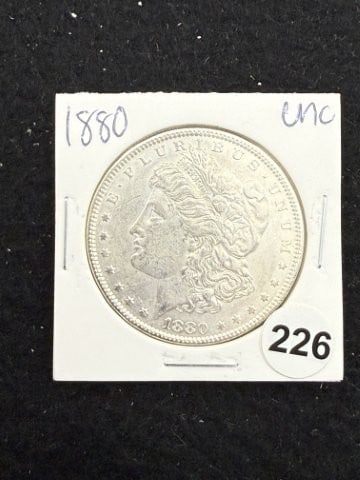 1880 UNC Morgan Silver Dollar Coin: KEY WORDS: INDIAN ARTIFACT ARTIFACTS ARROWHEAD ARROWHEADS NATIVE AMERICAN MISSISSIPPIAN QUAPAW CADDO POTTERY COINS MORGAN DOLLAR PEACE DOLLAR SILVER COINS. All coins have been Sigma tested for authent