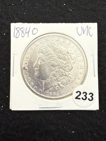 1884 O UNC Morgan Silver Dollar Coin: KEY WORDS: INDIAN ARTIFACT ARTIFACTS ARROWHEAD ARROWHEADS NATIVE AMERICAN MISSISSIPPIAN QUAPAW CADDO POTTERY COINS MORGAN DOLLAR PEACE DOLLAR SILVER COINS. All coins have been Sigma tested for
