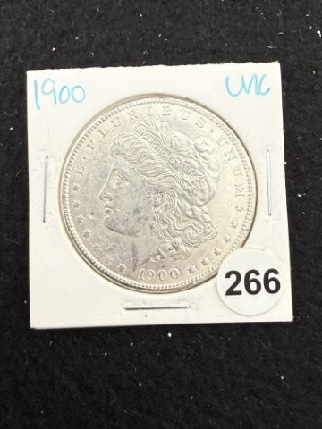 1900 UNC Morgan Silver Dollar Coin: KEY WORDS: INDIAN ARTIFACT ARTIFACTS ARROWHEAD ARROWHEADS NATIVE AMERICAN MISSISSIPPIAN QUAPAW CADDO POTTERY COINS MORGAN DOLLAR PEACE DOLLAR SILVER COINS. All coins have been Sigma tested for authent