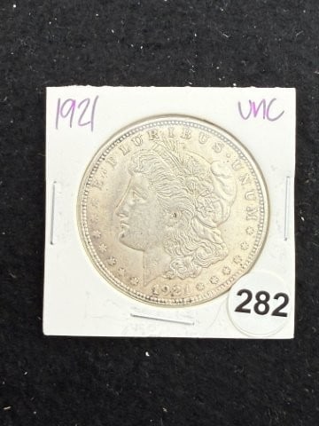1921 UNC Morgan Silver Dollar Coin: KEY WORDS: INDIAN ARTIFACT ARTIFACTS ARROWHEAD ARROWHEADS NATIVE AMERICAN MISSISSIPPIAN QUAPAW CADDO POTTERY COINS MORGAN DOLLAR PEACE DOLLAR SILVER COINS. All coins have been Sigma tested for authent