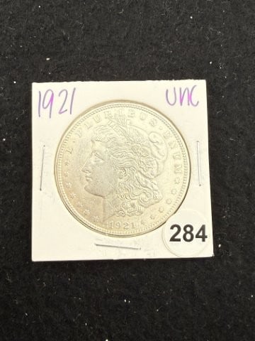 1921 UNC Morgan Silver Dollar Coin: KEY WORDS: INDIAN ARTIFACT ARTIFACTS ARROWHEAD ARROWHEADS NATIVE AMERICAN MISSISSIPPIAN QUAPAW CADDO POTTERY COINS MORGAN DOLLAR PEACE DOLLAR SILVER COINS. All coins have been Sigma tested for authent