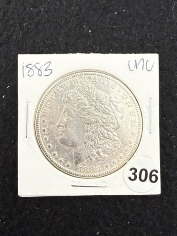 1883 UNC Morgan Silver Dollar Coin: KEY WORDS: INDIAN ARTIFACT ARTIFACTS ARROWHEAD ARROWHEADS NATIVE AMERICAN MISSISSIPPIAN QUAPAW CADDO POTTERY COINS MORGAN DOLLAR PEACE DOLLAR SILVER COINS. All coins have been Sigma tested for