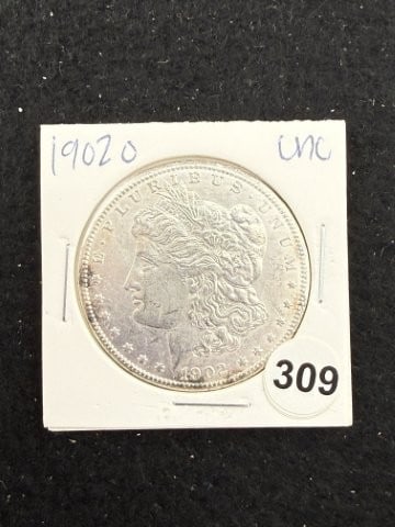 1902 O UNC Morgan Silver Dollar Coin: KEY WORDS: INDIAN ARTIFACT ARTIFACTS ARROWHEAD ARROWHEADS NATIVE AMERICAN MISSISSIPPIAN QUAPAW CADDO POTTERY COINS MORGAN DOLLAR PEACE DOLLAR SILVER COINS. All coins have been Sigma tested for