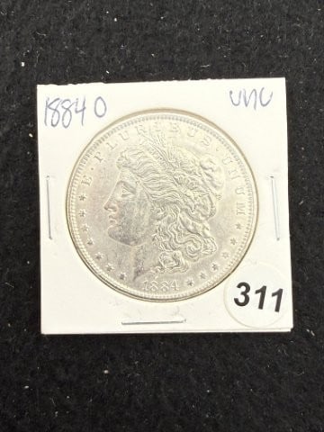 1884 O UNC Morgan Silver Dollar Coin: KEY WORDS: INDIAN ARTIFACT ARTIFACTS ARROWHEAD ARROWHEADS NATIVE AMERICAN MISSISSIPPIAN QUAPAW CADDO POTTERY COINS MORGAN DOLLAR PEACE DOLLAR SILVER COINS. All coins have been Sigma tested for